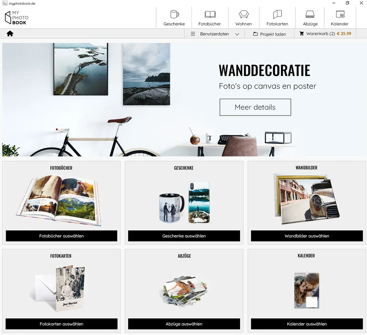 Selezione di prodotti fotografici nel software