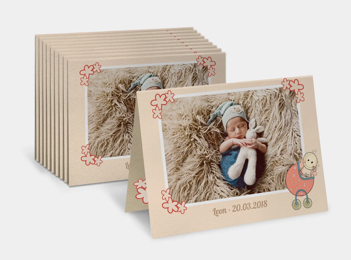 10er Set Klappkarten quer | oben gefaltet | mit Babyfoto