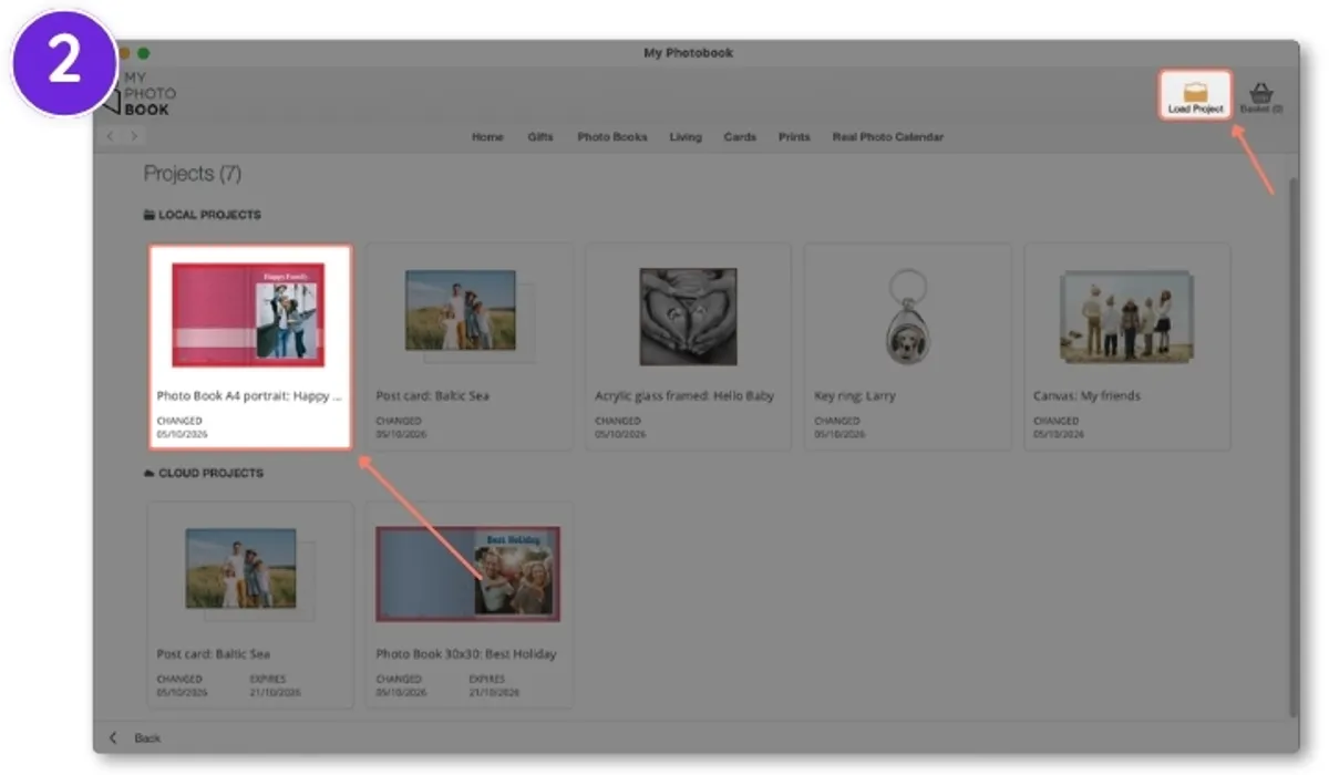 Viene selezionato e salvato un progetto locale nel software di download