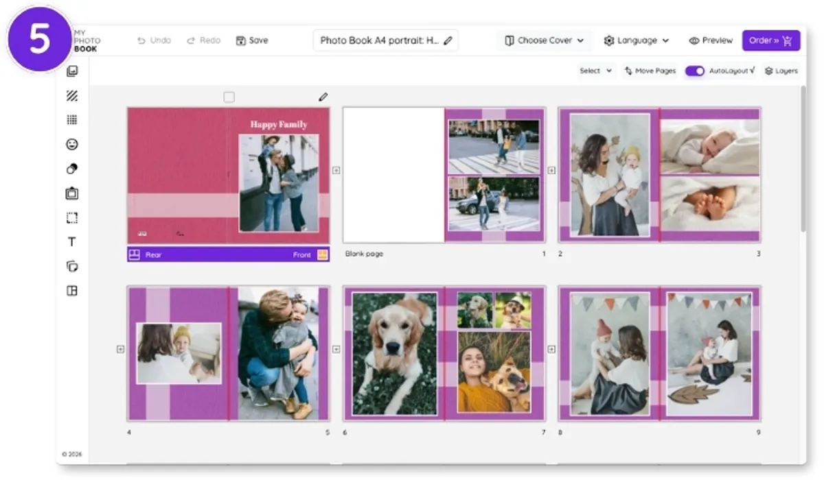 L'album fotografico viene verificato nell'editor online prima di effettuare l'ordine