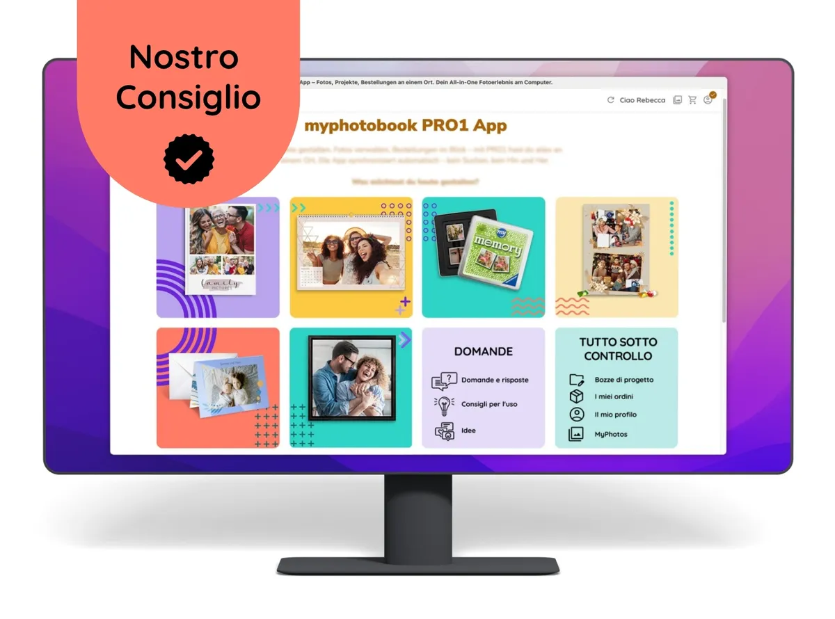 Mockup di monitor che mostra la schermata iniziale dell’app PRO1 Desktop