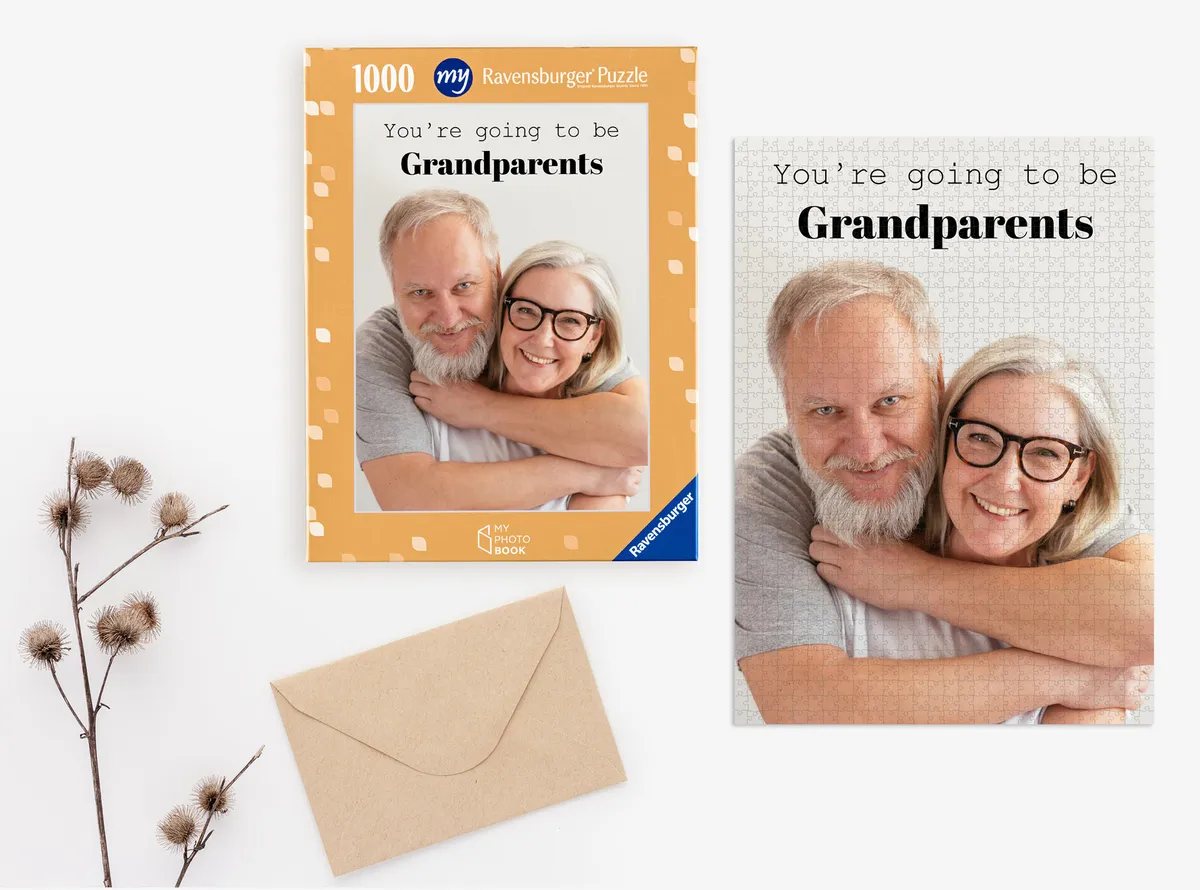 Fotopuzzle mit Foto von werdenden Großeltern